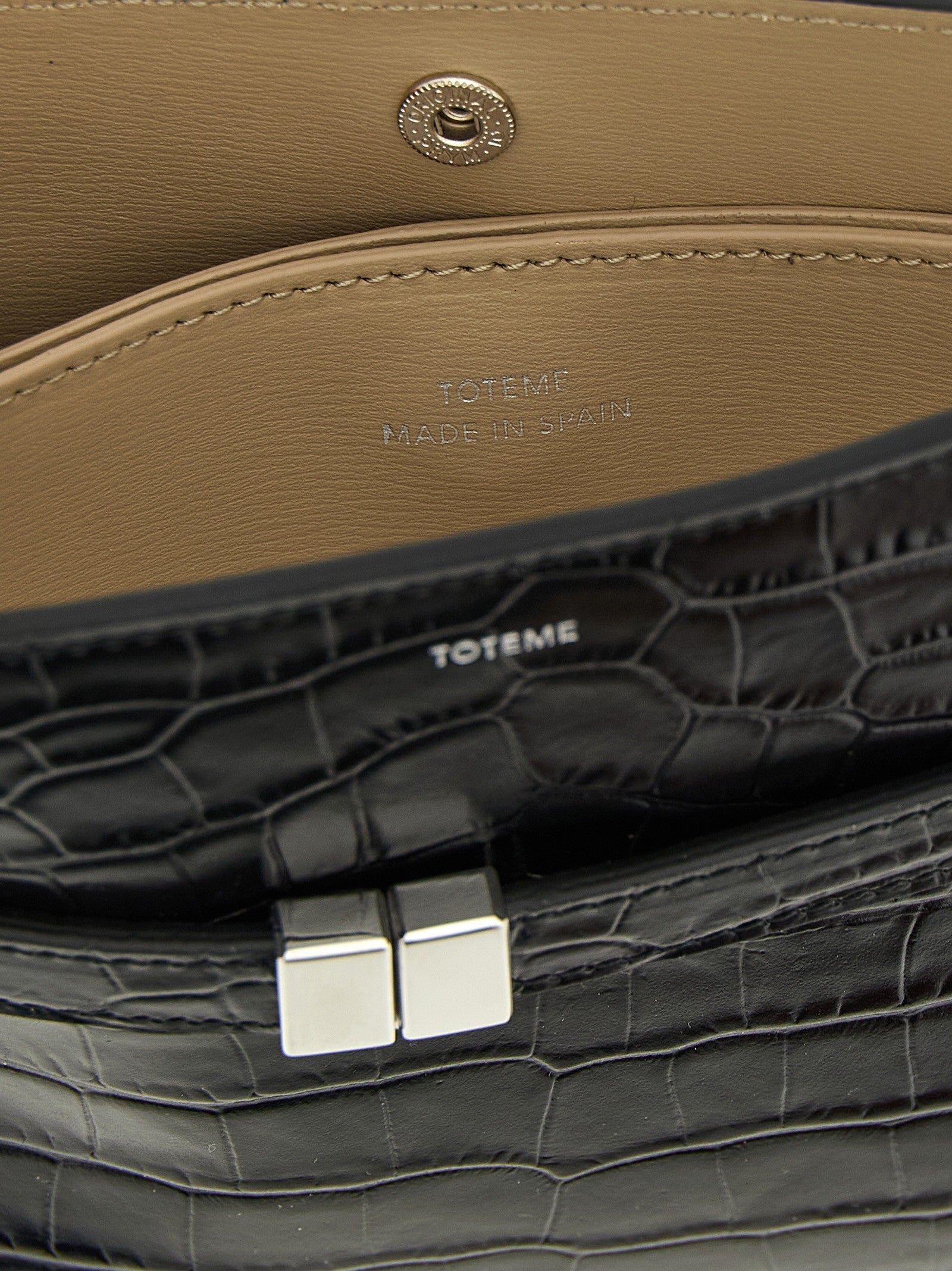 Toteme Crocodile Print Leather Crossbody Bag Black