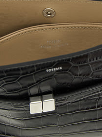 Toteme Crocodile Print Leather Crossbody Bag Black