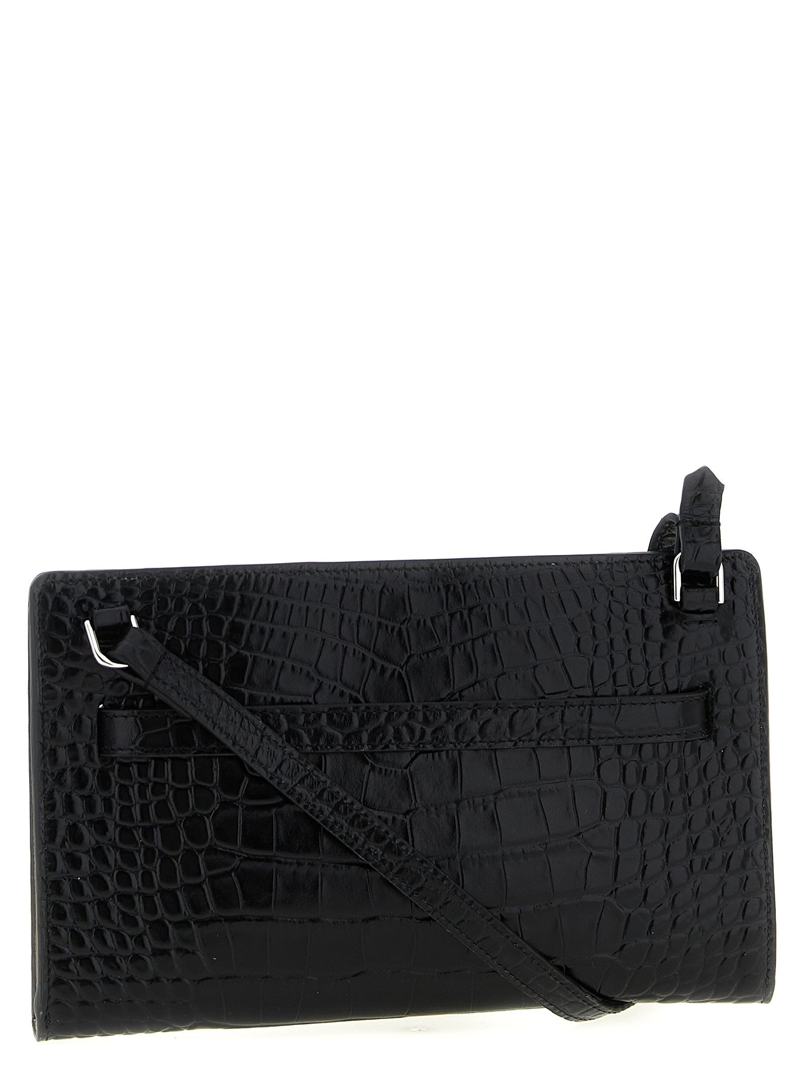 Toteme Crocodile Print Leather Crossbody Bag Black