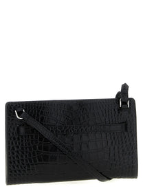 Toteme Crocodile Print Leather Crossbody Bag Black