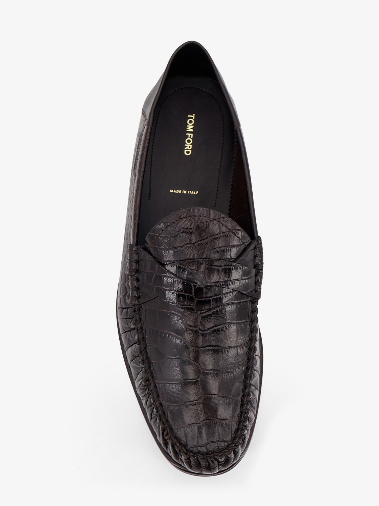 Tom Ford Men's Crocodile Print Leather Loafers Brown