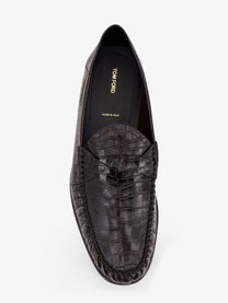 Tom Ford Men's Crocodile Print Leather Loafers Brown