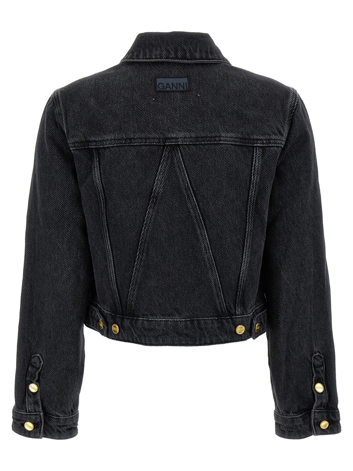 Ganni Cropped Denim Jacket Black, view 2