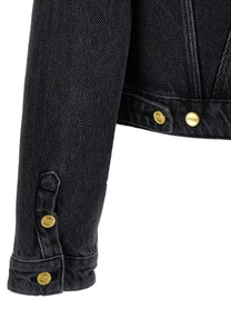 Ganni Cropped Denim Jacket Black, view 4