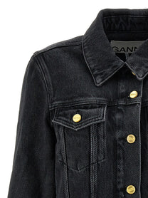Ganni Cropped Denim Jacket Black, view 3