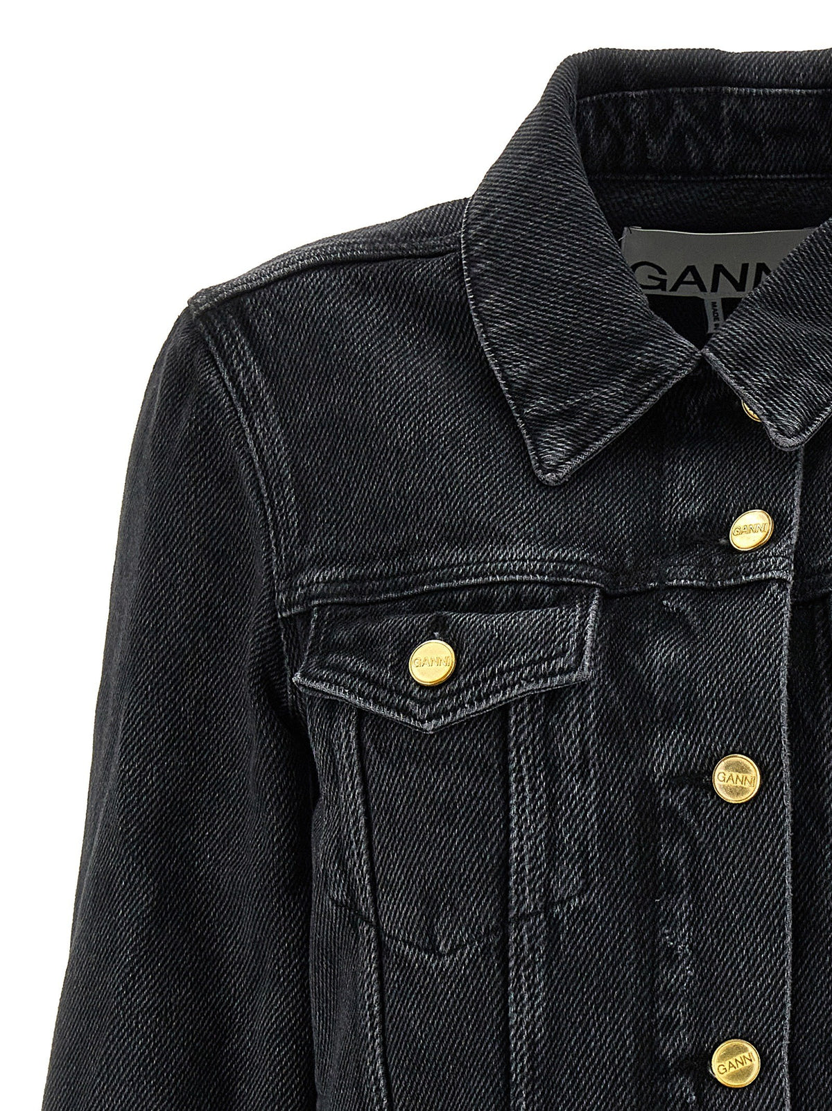Ganni Cropped Denim Jacket Black, view 3