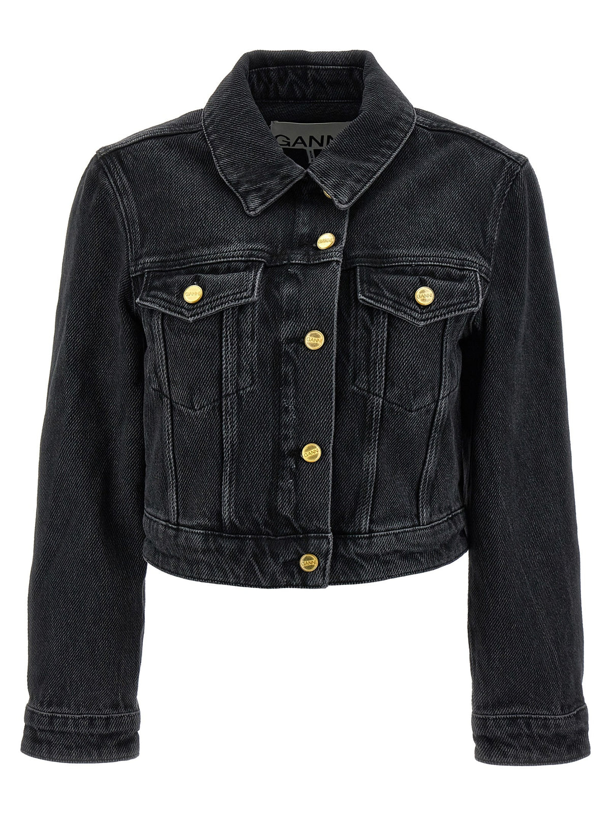 Ganni Cropped Denim Jacket Black
