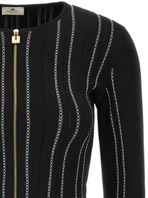 Elisabetta Franchi Cropped Knit Cardigan Black, view 3