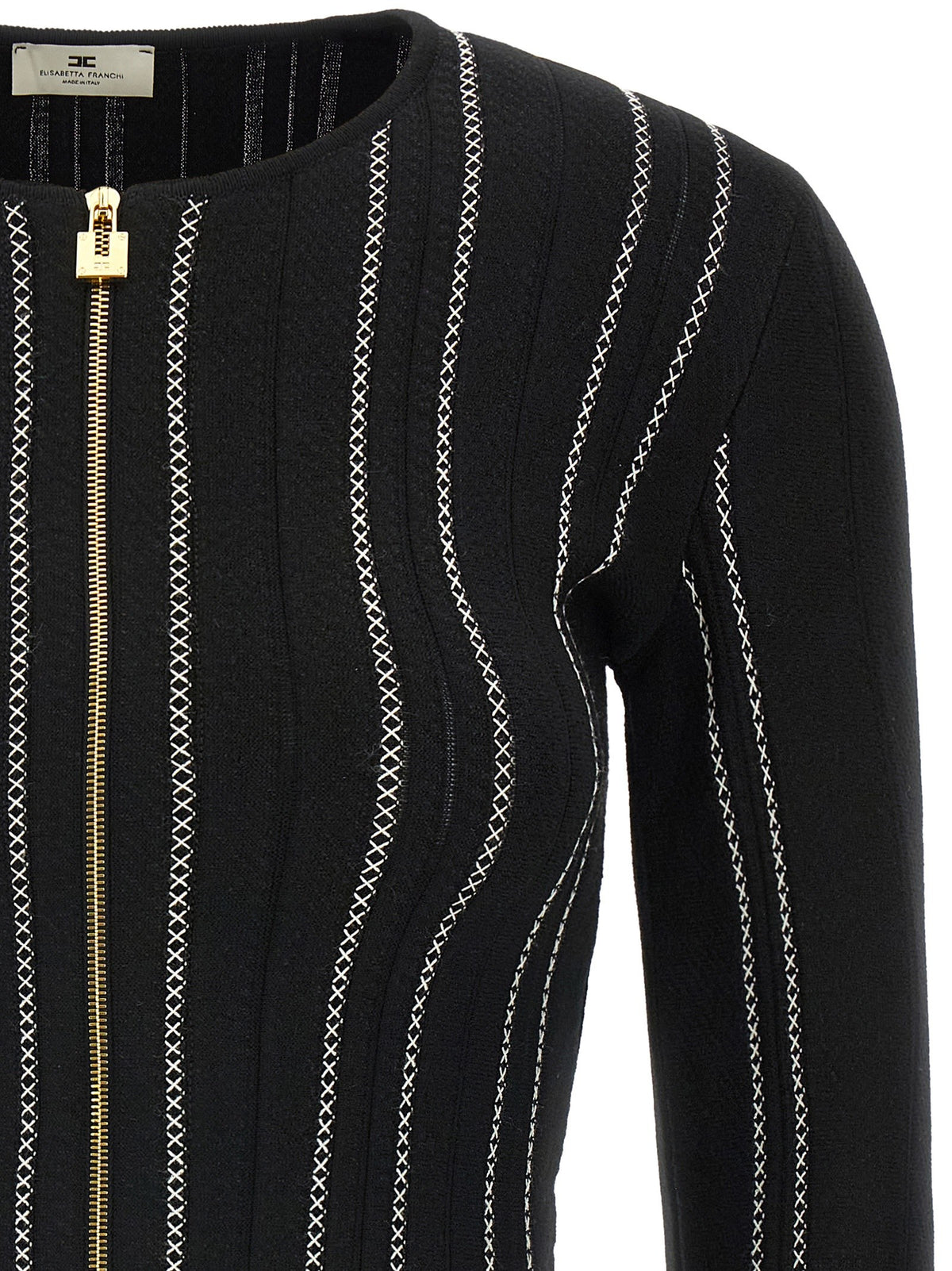 Elisabetta Franchi Cropped Knit Cardigan Black, view 3