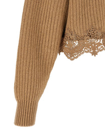 Chloé Cropped Lace Sweater Beige