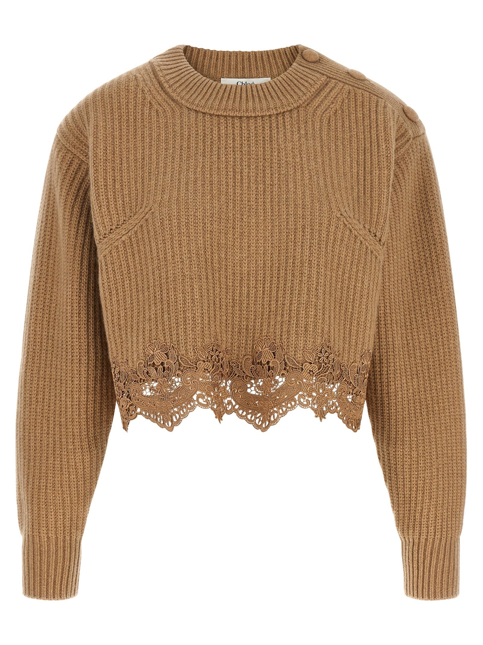 Chloé Cropped Lace Sweater Beige