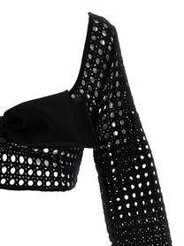 Giambattista Valli Cropped Macramé Bow Top Black