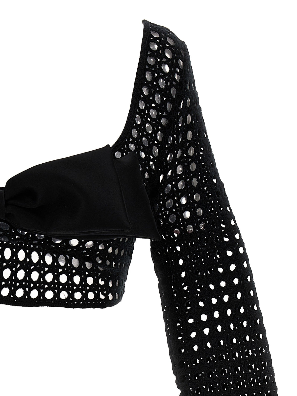 Giambattista Valli Cropped Macramé Bow Top Black, view 3