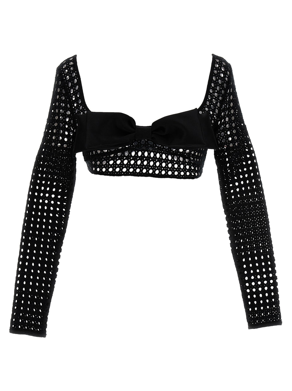 Giambattista Valli Cropped Macramé Bow Top Black