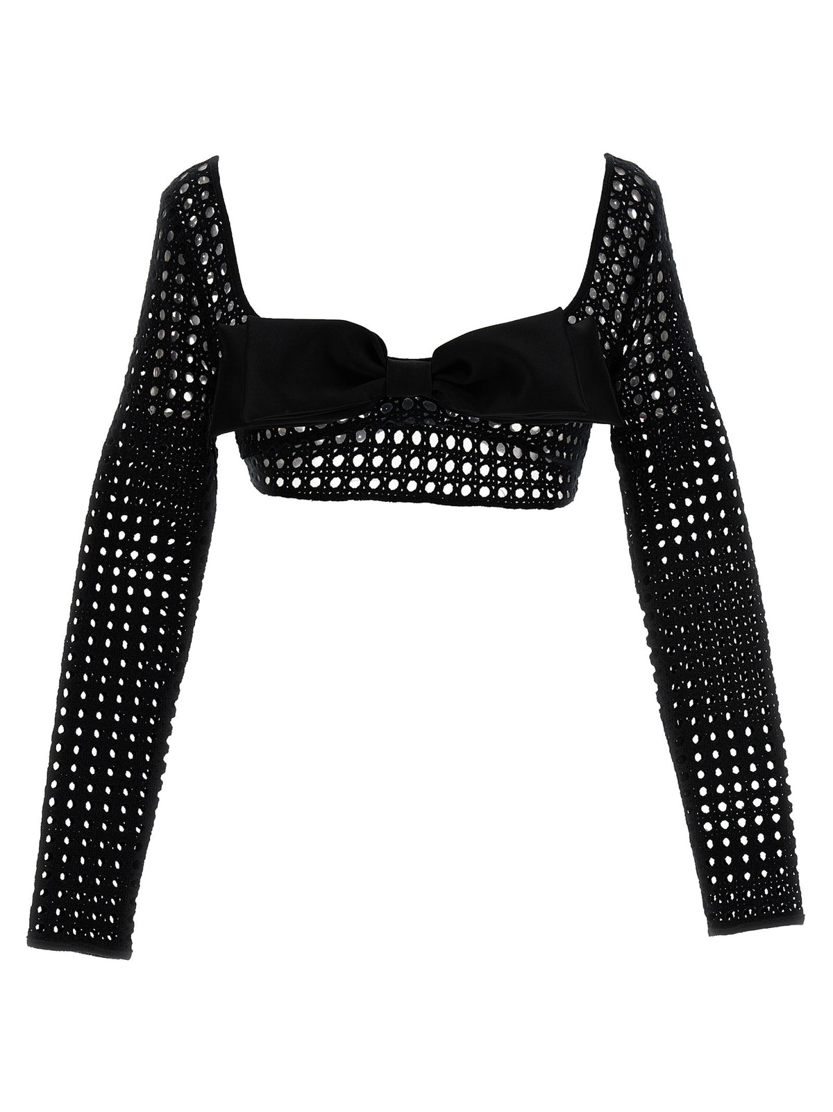 Giambattista Valli Cropped Macramé Bow Top Black