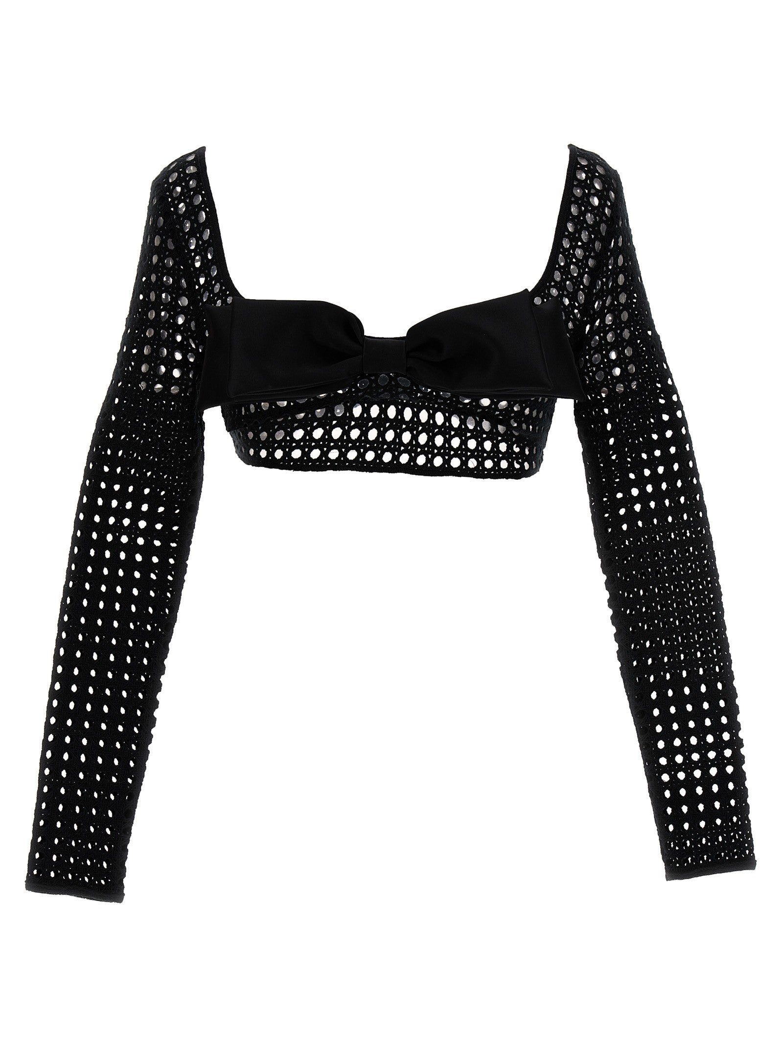 Giambattista Valli Cropped Macramé Bow Top Black