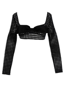 Giambattista Valli Cropped Macramé Bow Top Black