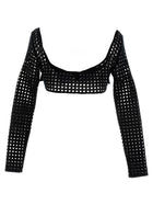 Giambattista Valli Cropped Macramé Bow Top Black, view 2