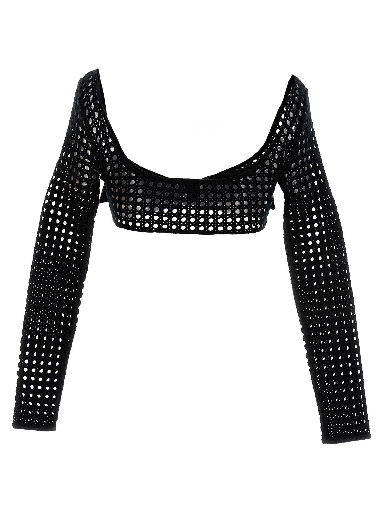 Giambattista Valli Cropped Macramé Bow Top Black