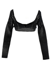 Giambattista Valli Cropped Macramé Bow Top Black