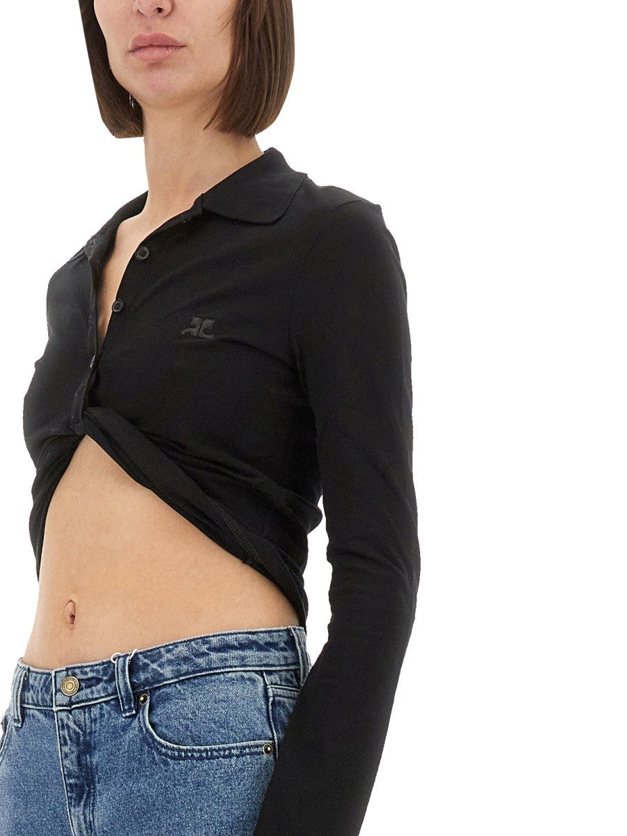courrèges Women's Cropped Polo Shirt Twist Black, view 4