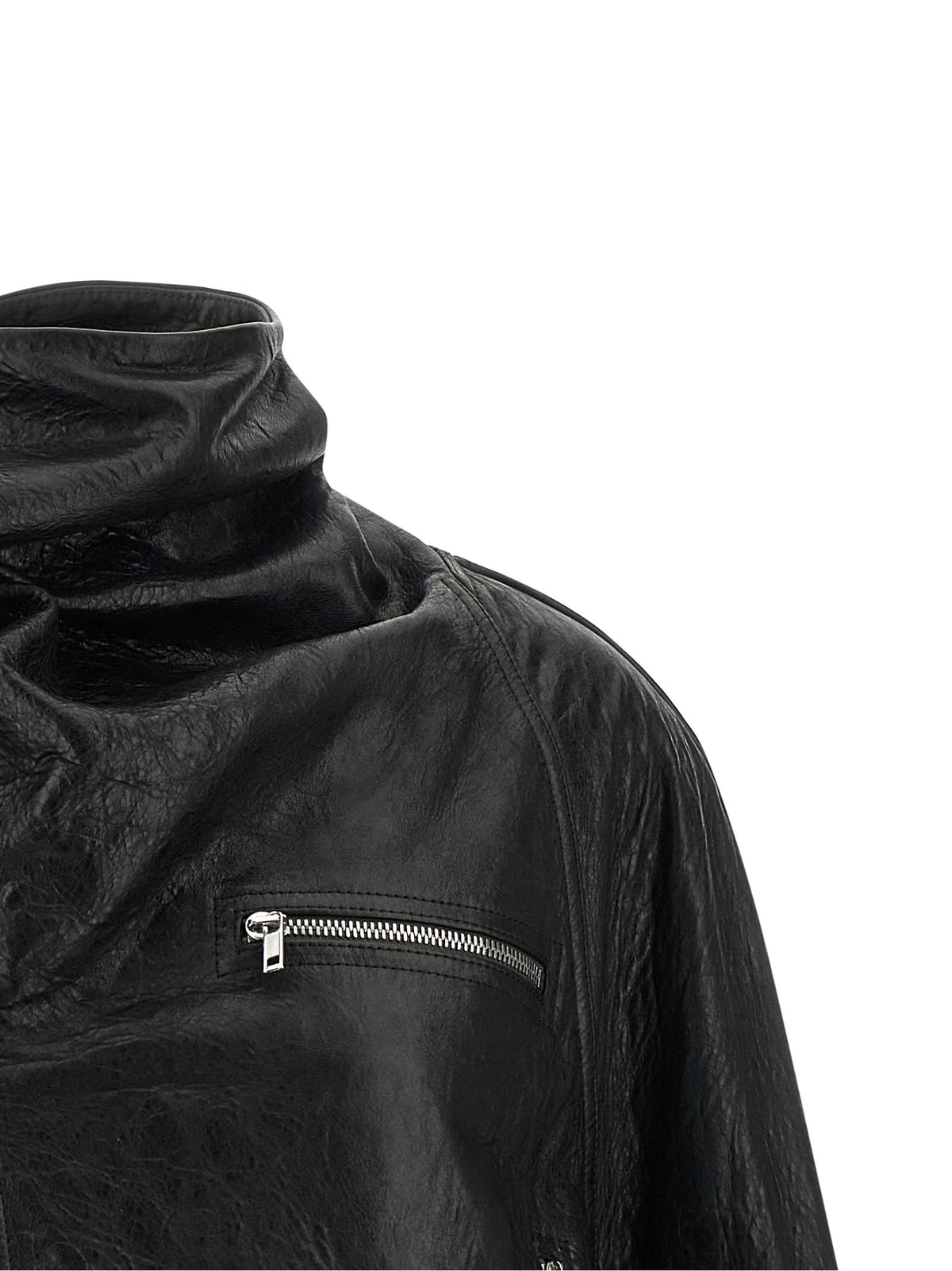 Rick Owens Cropped Scarf Flight Jacket Black, view 4