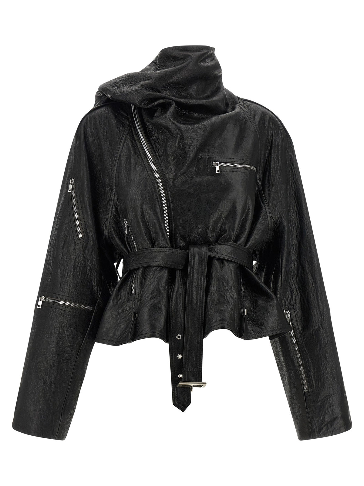 Rick Owens Cropped Scarf Flight Jacket Black, view 2