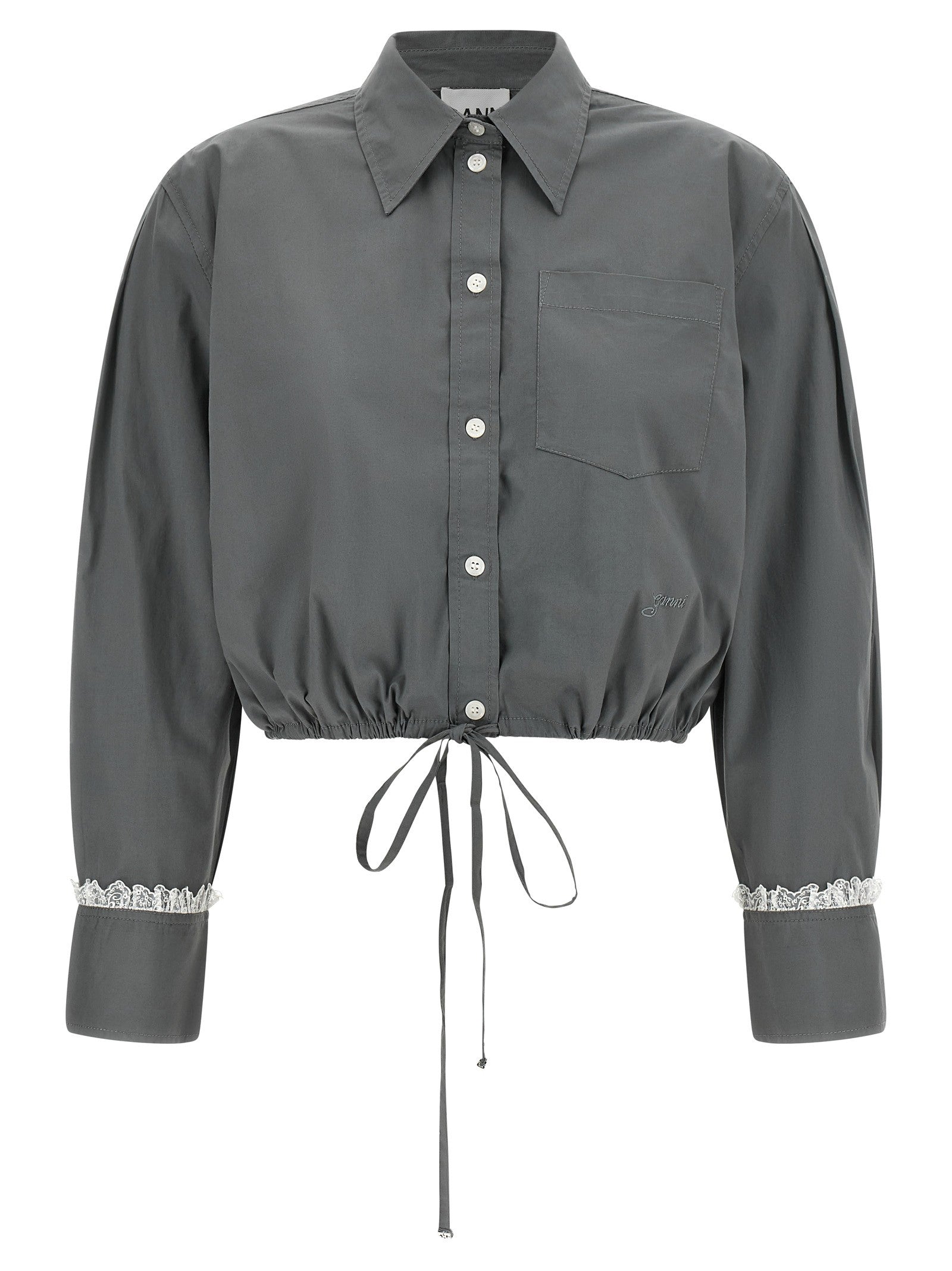 Ganni Cropped Shirt Grey