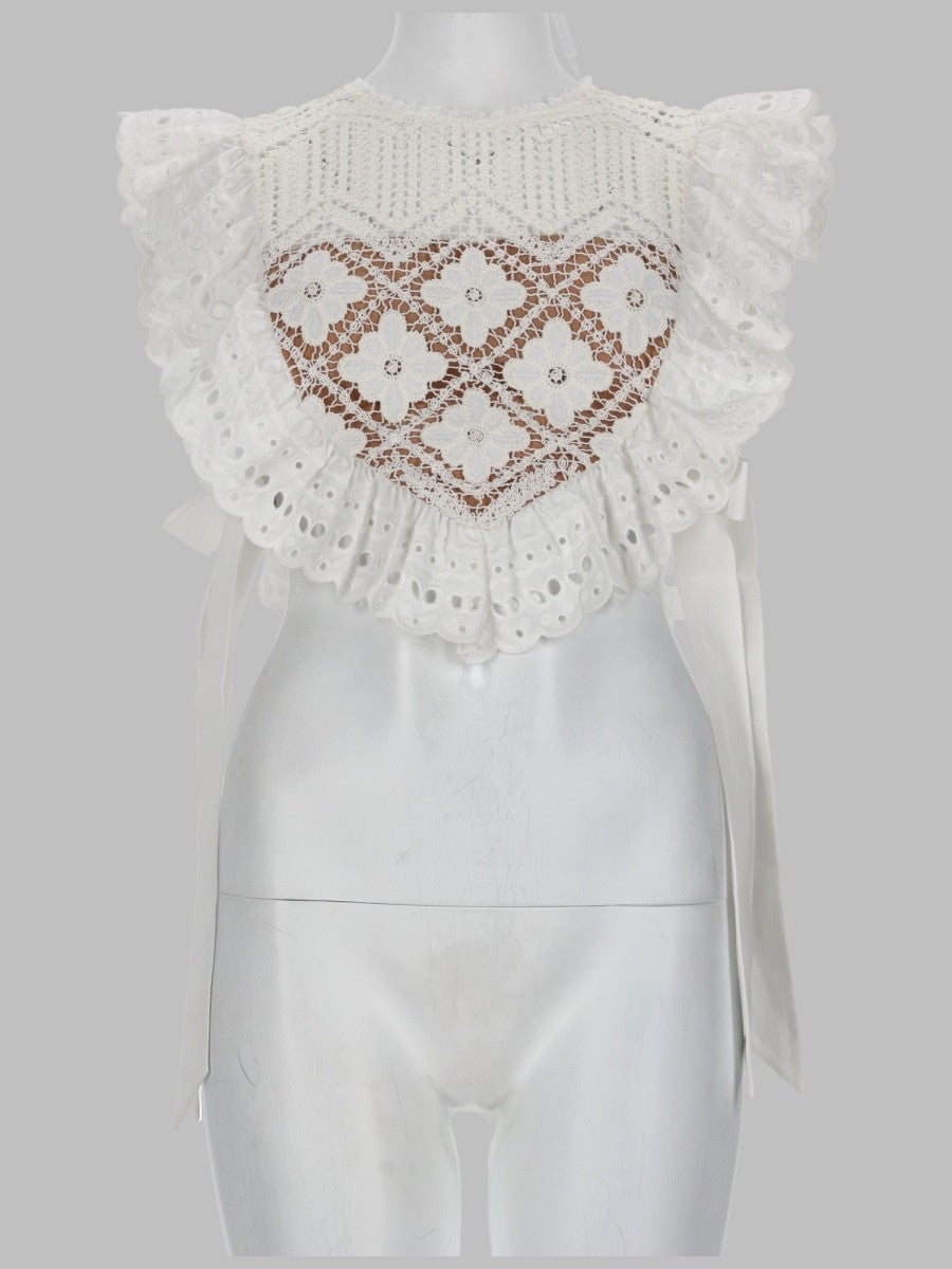 self-portrait Women's Croptop in Crochet Con Inserti in Pizzo White