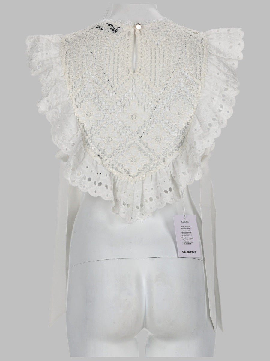 self-portrait Women's Croptop in Crochet Con Inserti in Pizzo White