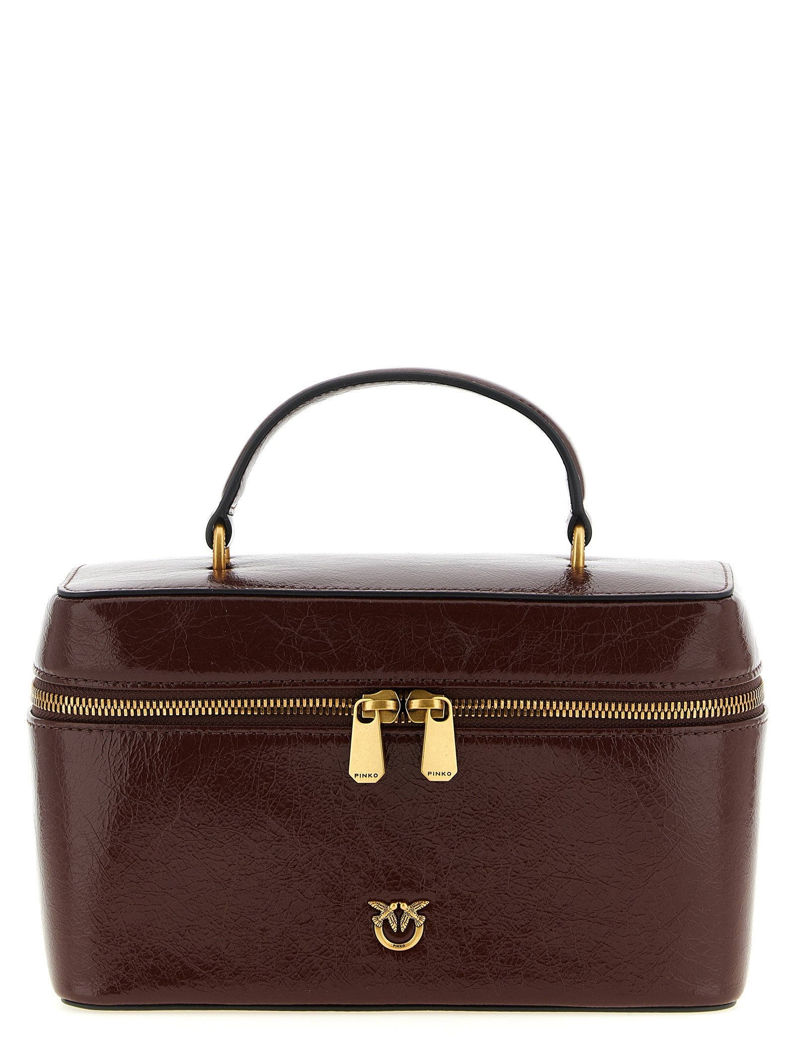 Pinko Crumpled Effect Leather Handbag Brown