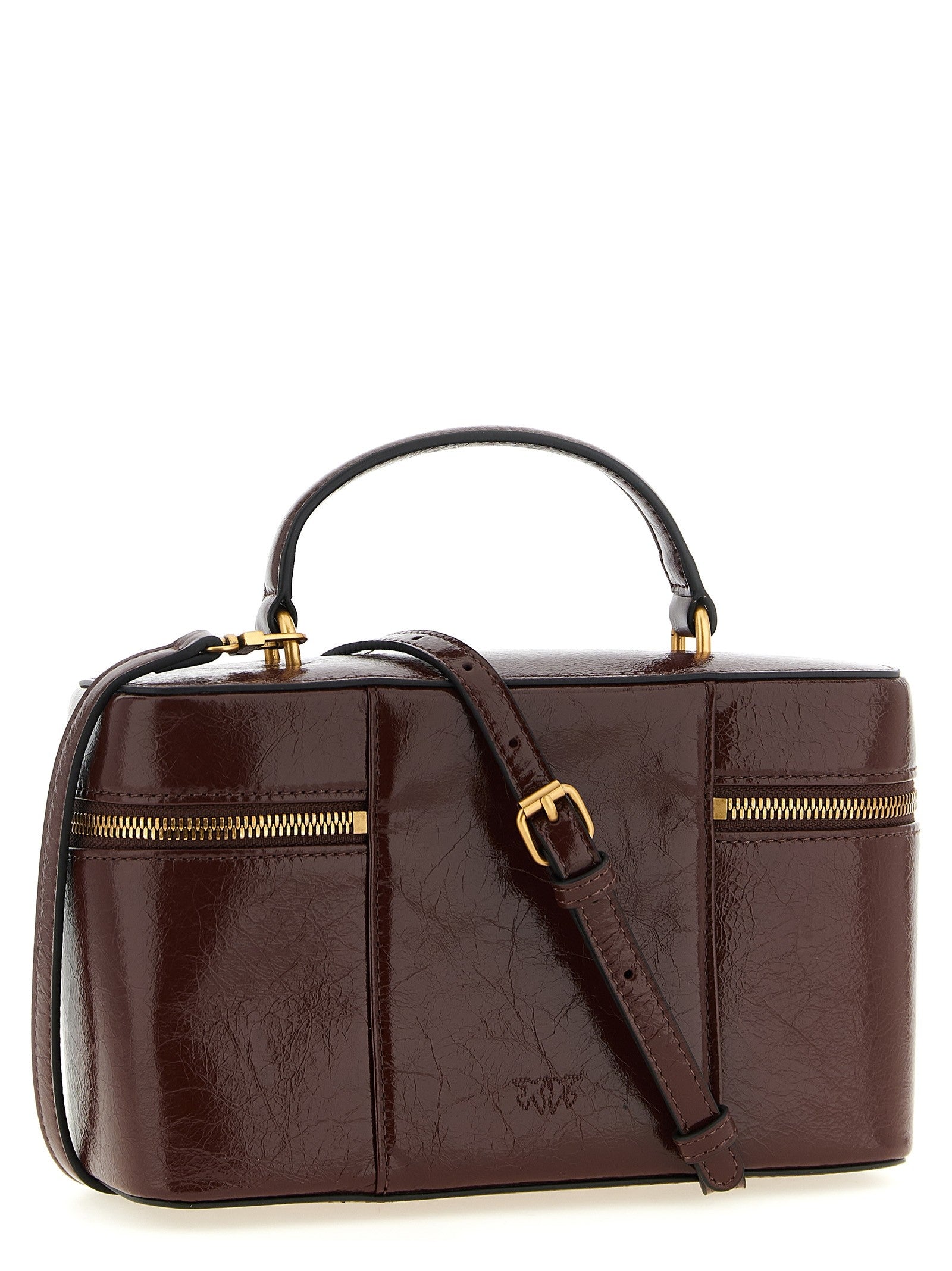 Pinko Crumpled Effect Leather Handbag Brown