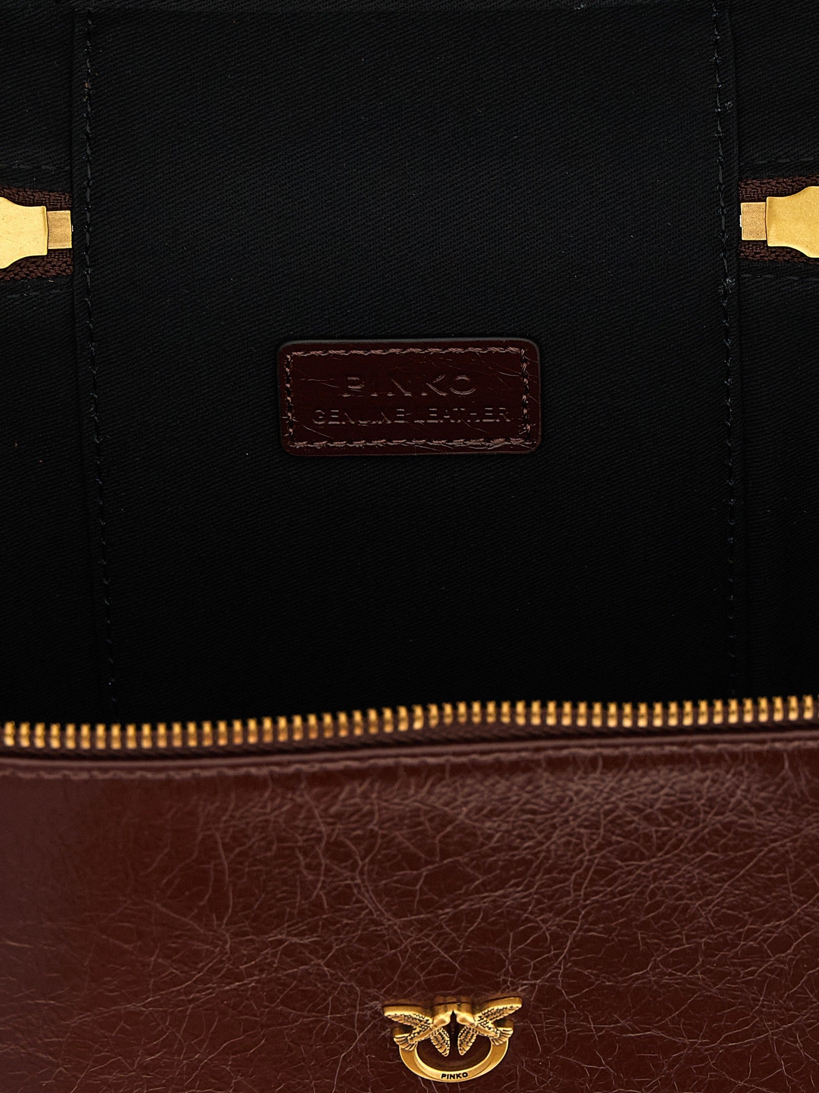 Pinko Crumpled Effect Leather Handbag Brown