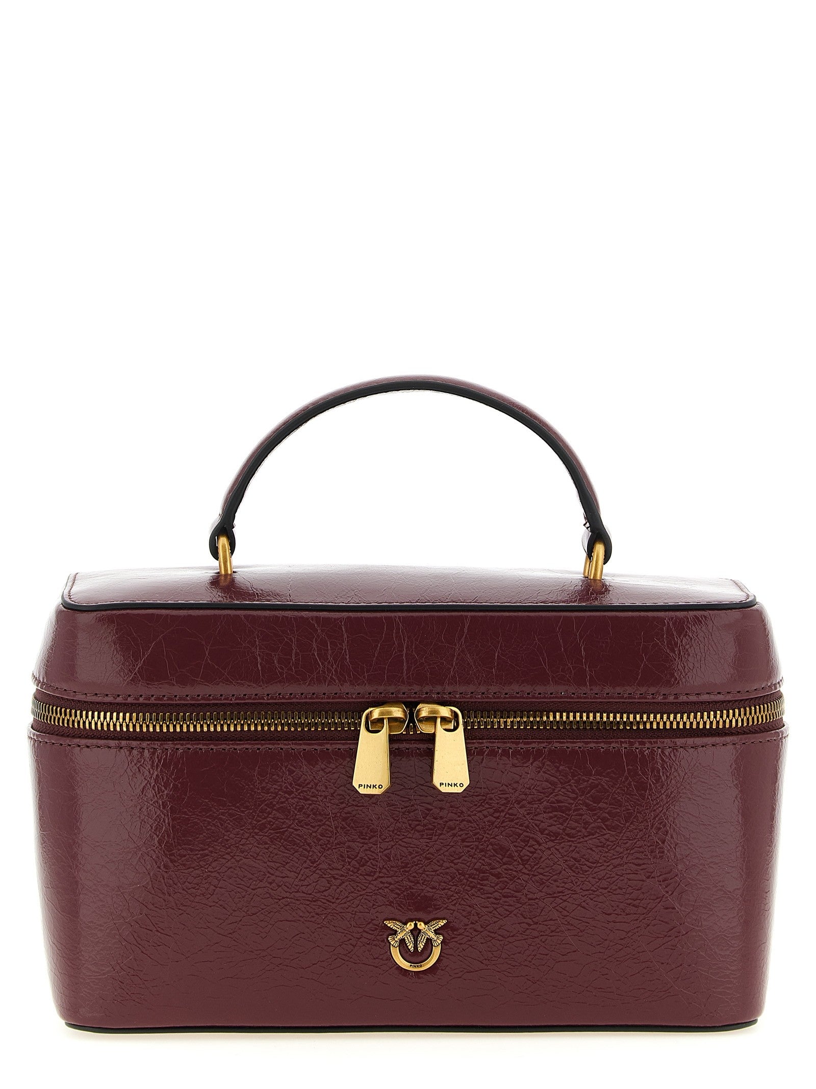 Pinko Crumpled Effect Leather Handbag Red