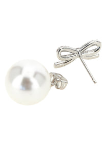 self-portrait Crystal Bow Pearl Back Earrings Silver