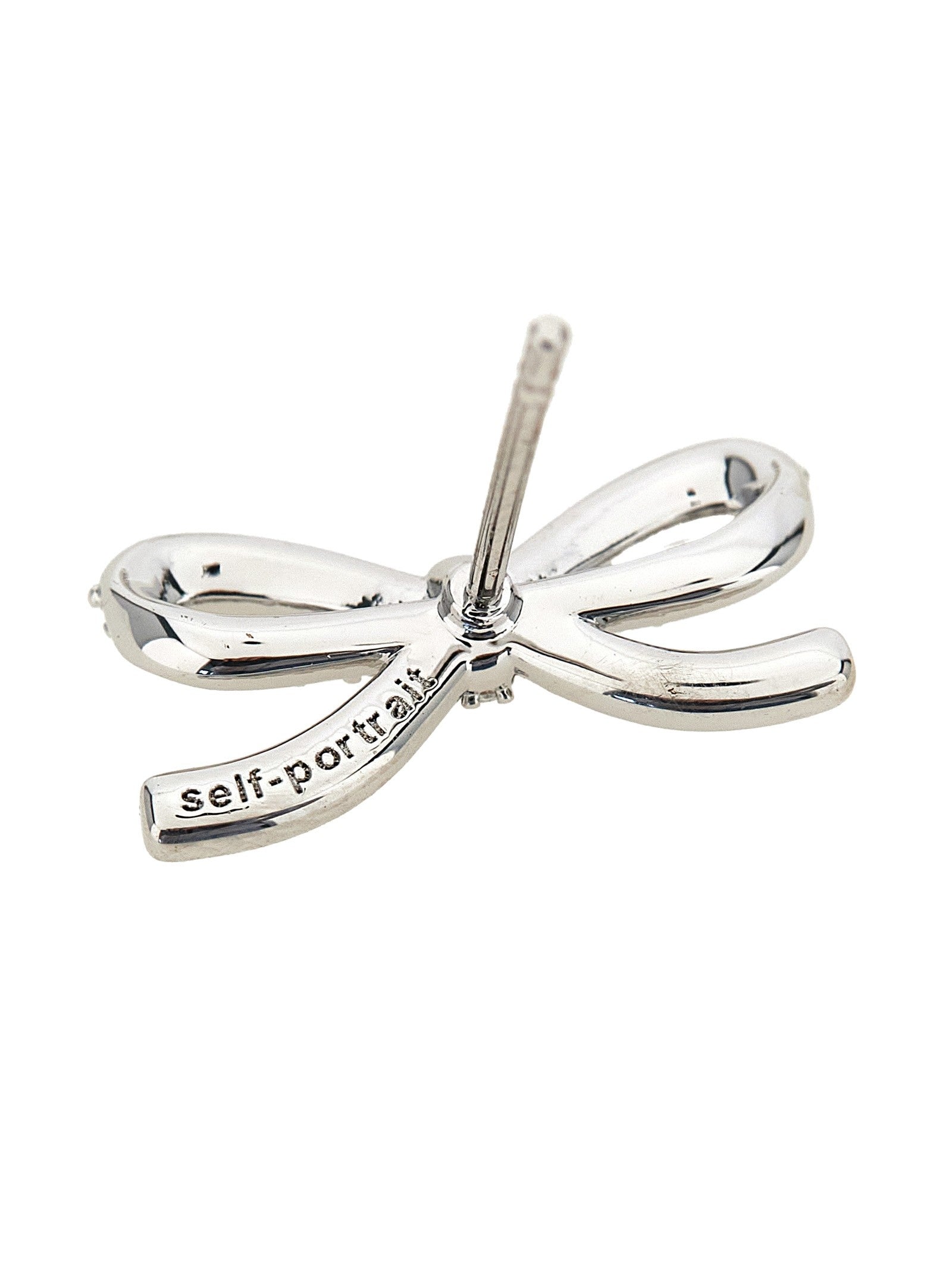 self-portrait Crystal Bow Pearl Back Earrings Silver