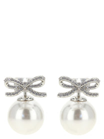 self-portrait Crystal Bow Pearl Back Earrings Silver