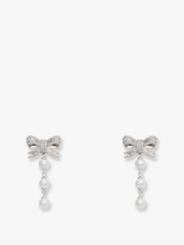 self-portrait Women's Crystal Bow Pearl Droplet Earrings Silver
