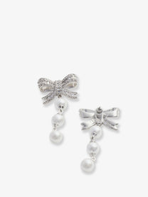 self-portrait Women's Crystal Bow Pearl Droplet Earrings Silver