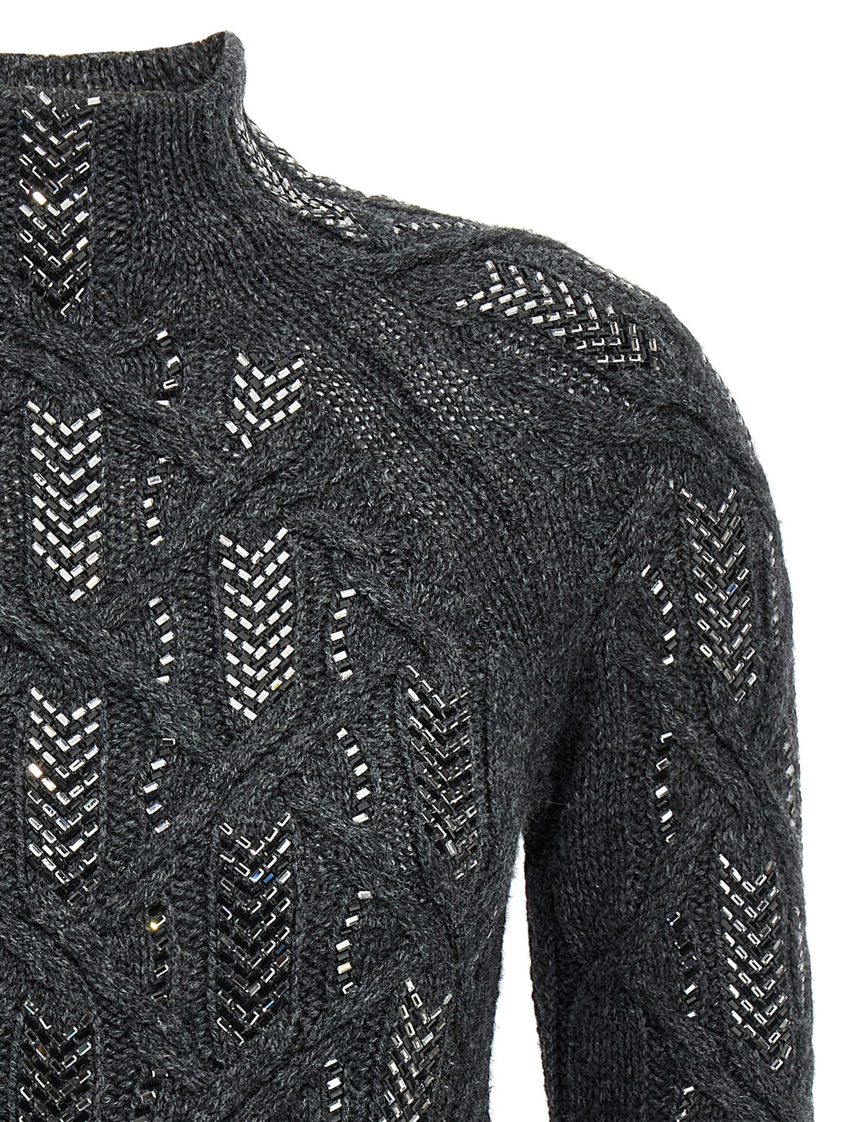 Ermanno Scervino Crystal Braid Sweater Grey, view 3