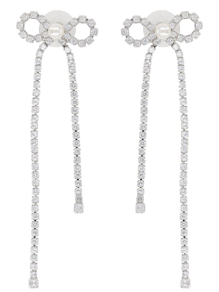 self-portrait Women's Crystal Droplet Bow Earrings Silver