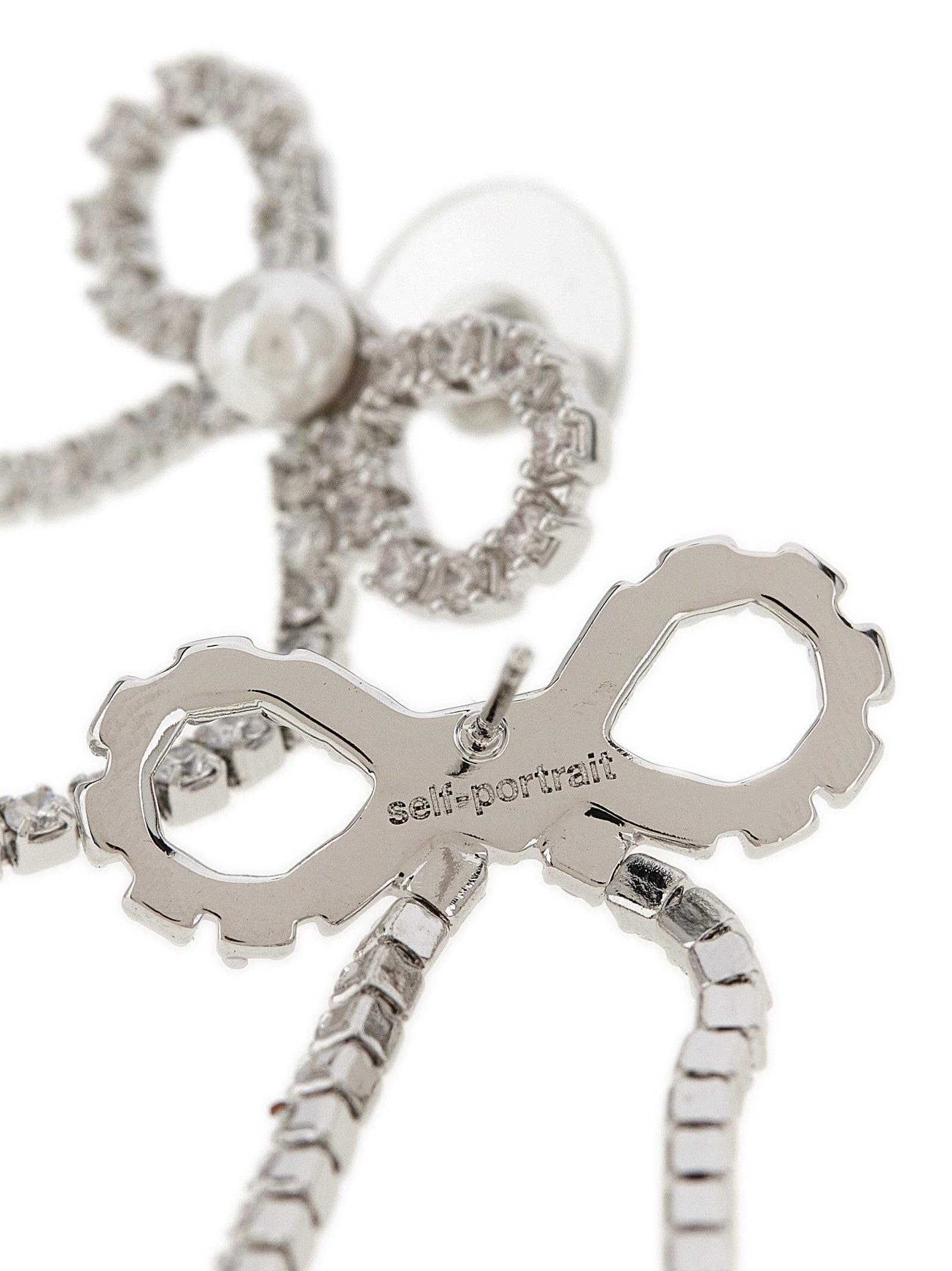 self-portrait Crystal Droplet Bow Earrings Silver