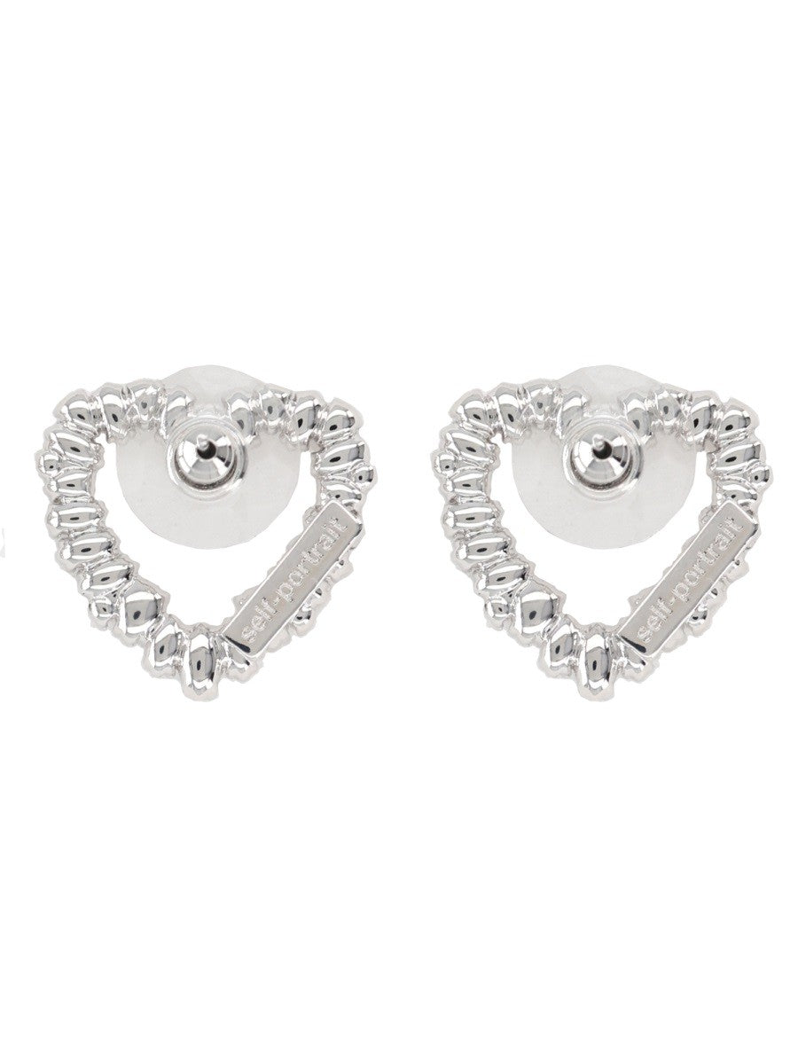 self-portrait Women's Crystal Heart Earrings Silver