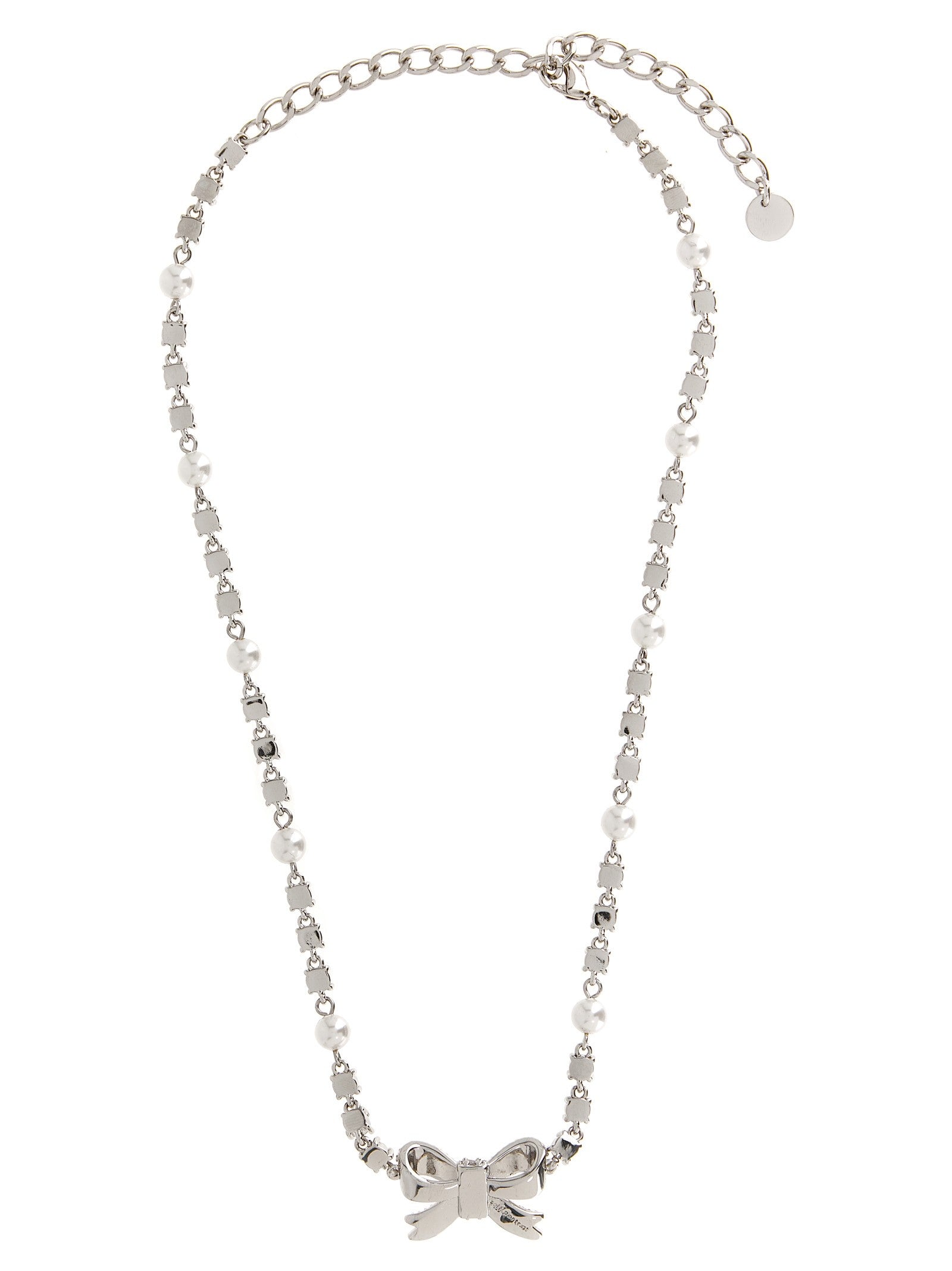 self-portrait Crystal Pearl Bow Necklace Silver