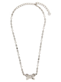 self-portrait Crystal Pearl Bow Necklace Silver