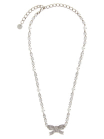 self-portrait Crystal Pearl Bow Necklace Silver