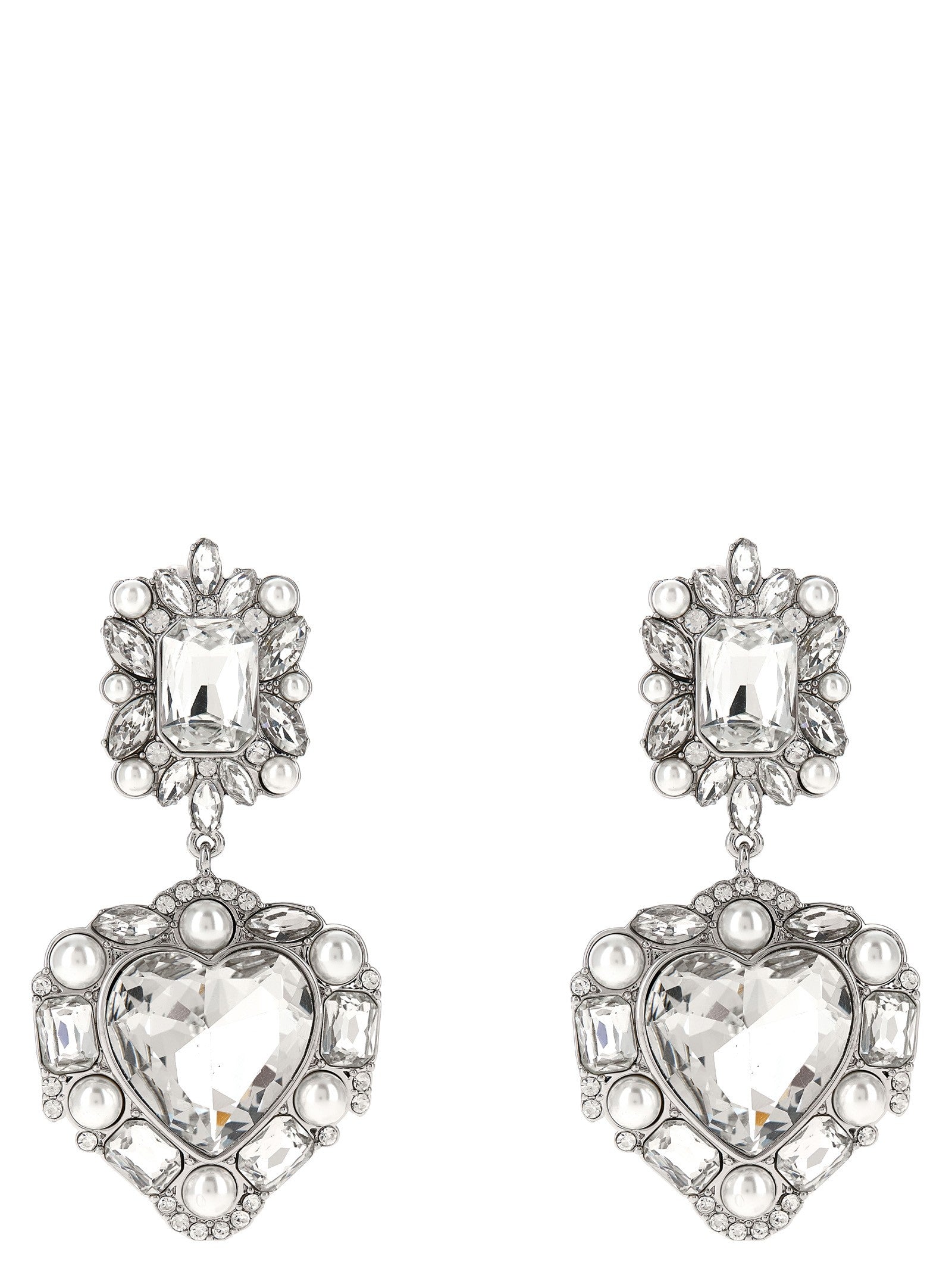 self-portrait Crystal Pearl Tiered Heart Earrings Silver