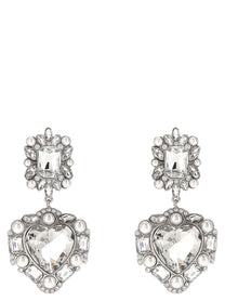 self-portrait Crystal Pearl Tiered Heart Earrings Silver