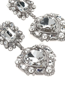 self-portrait Crystal Pearl Tiered Heart Earrings Silver