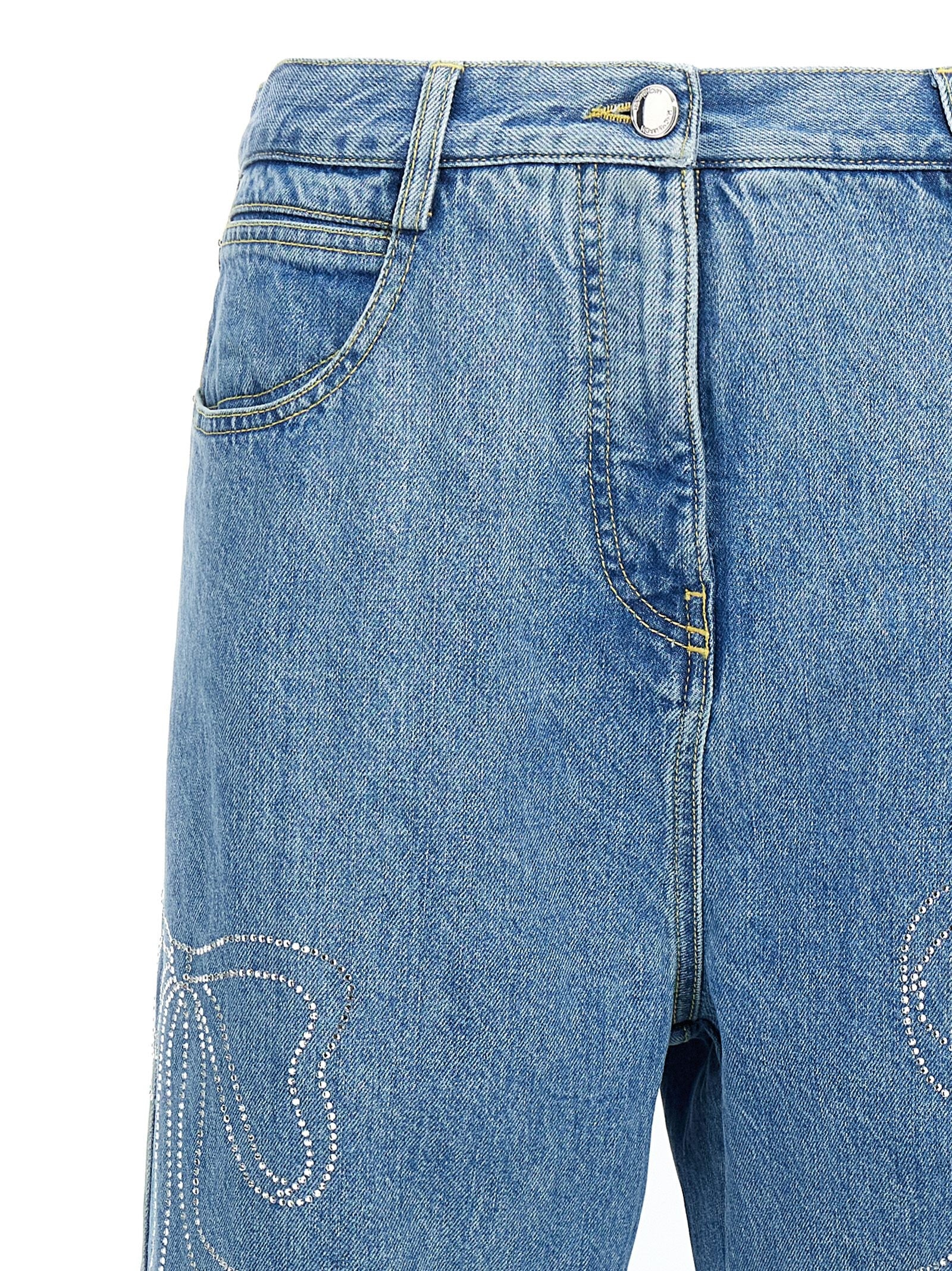MACH &amp; MACH Crystal Ribbon Hot Fix Jeans Blue
